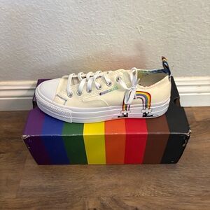 Converse White Sneakers with Rainbow Accents